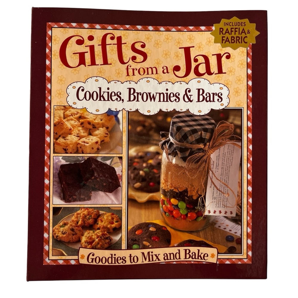 Gifts from a Jar Cookies Brownie Bars Recipe Book Kit with Raffia and Fabric